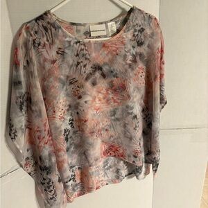 Alfred Dunner Sheer Floral Pullover Top - Pink Gray